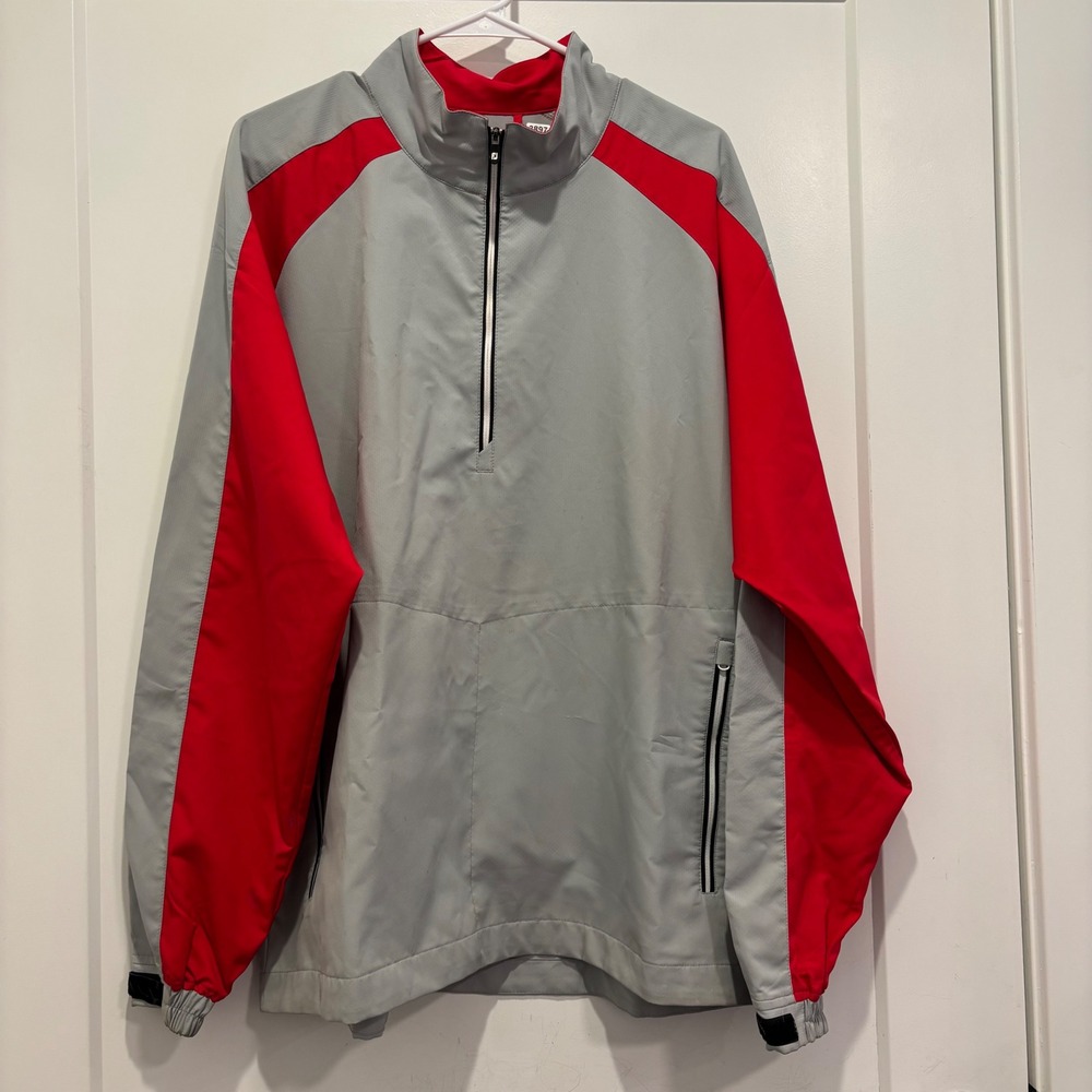FootJoy Mens Quarter Zip Golf Pullover Jacket Gray Red XL